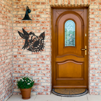 Nature inspired hummingbird sunflower metal decor