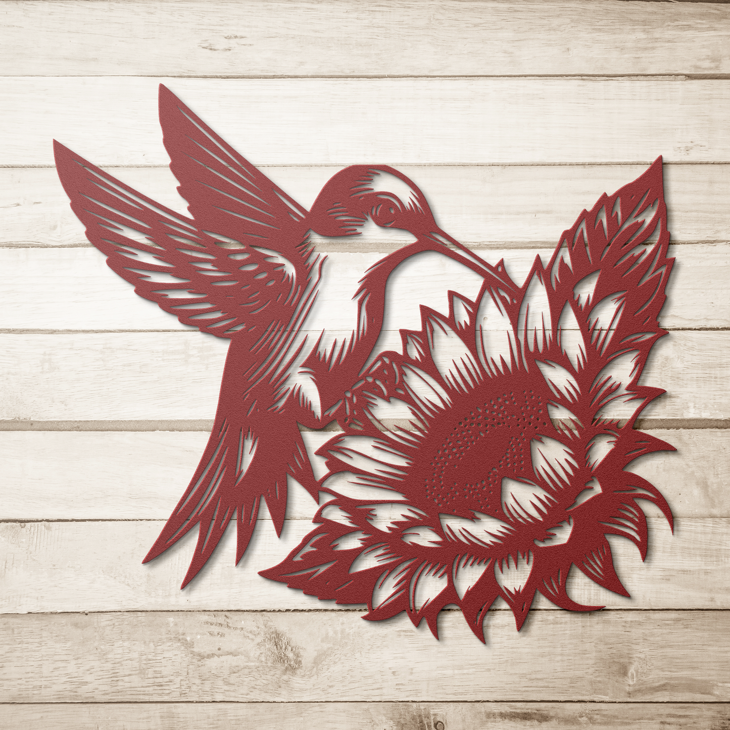 Sunflower metal sign with hummingbird for porch wall