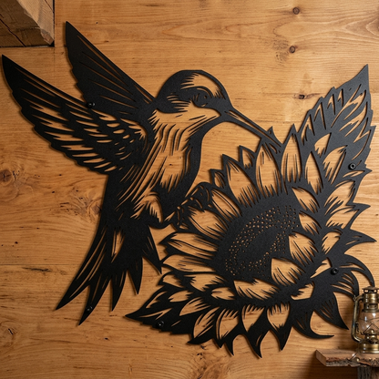 Hummingbird sunflower metal wall art for garden decor