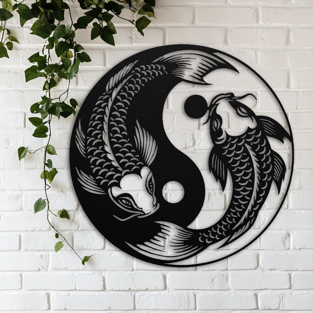 Koi fish Yin Yang metal art