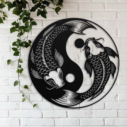 Koi fish Yin Yang metal art