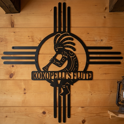 custom Zia Kokopelli metal address sign for home entryway