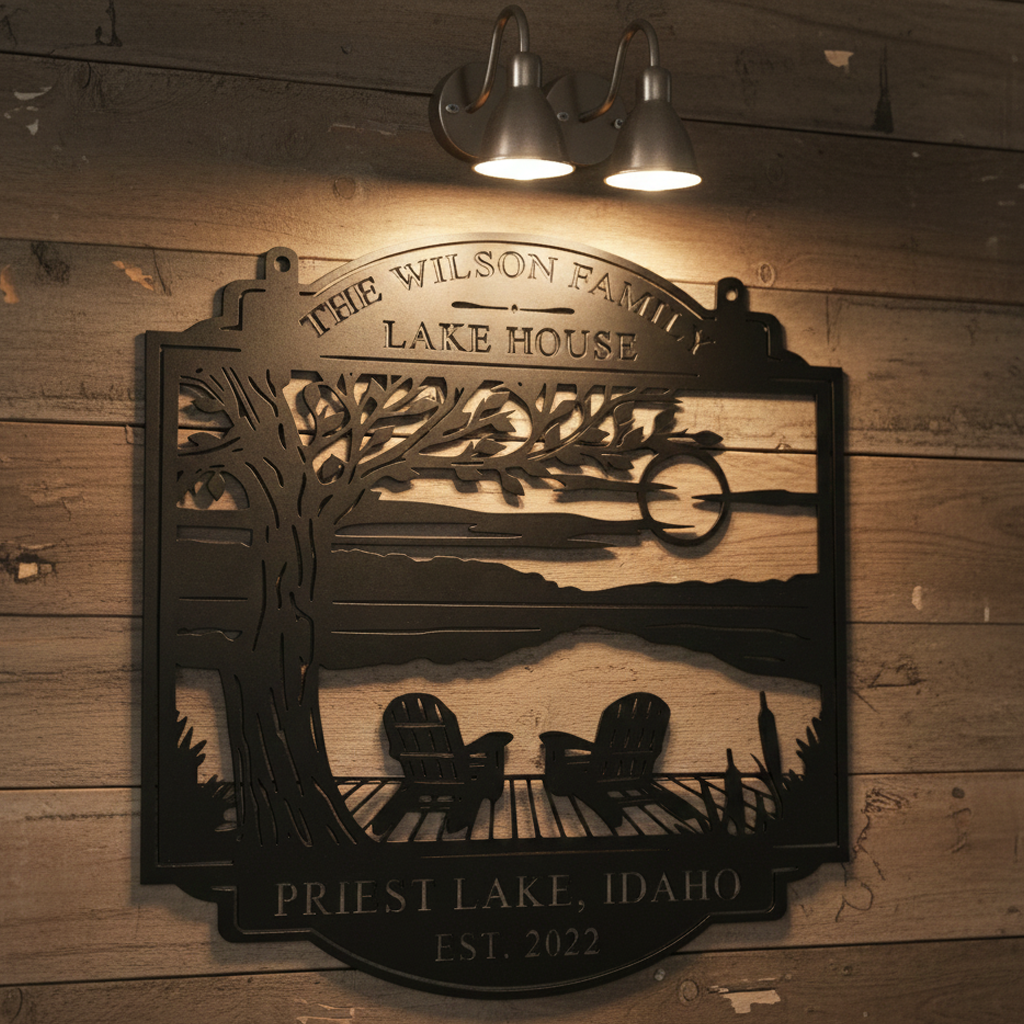 personalized lake house metal sign
