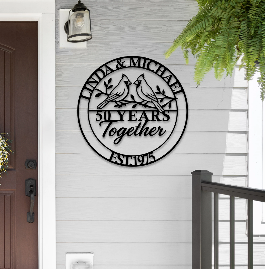 50th anniversary lovebirds custom metal sign