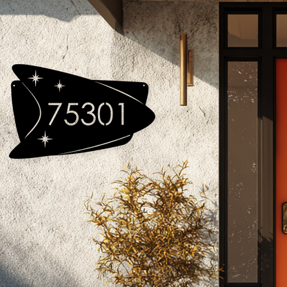 Boomerang mid-century modern metal address sign
