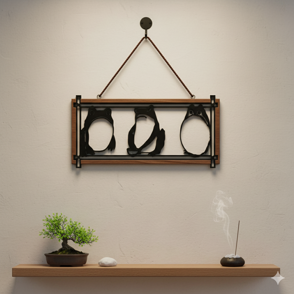 Matsumoto Hoji grumpy frogs metal wall art