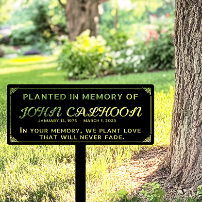 Personalized remembrance plaque in red powder-coated metal