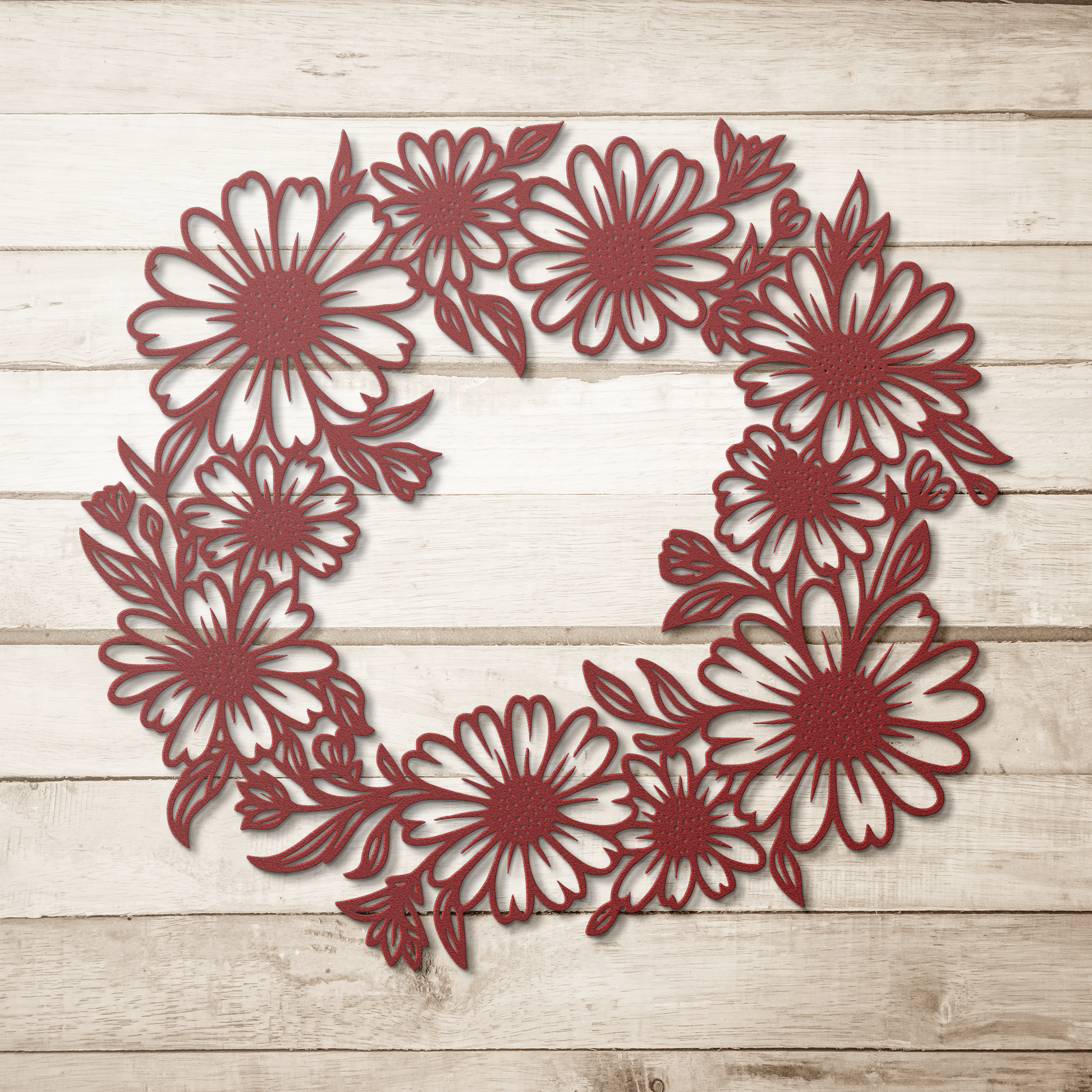 Metal_Daisy_Wreath_Wall_Art__Rustic_F_Red_Simple_Wood_BKGD_Mockup.png