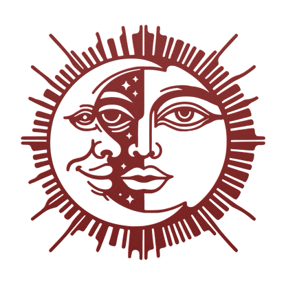 Rustic sun and moon steel wall hanging – astrology-themed metal art