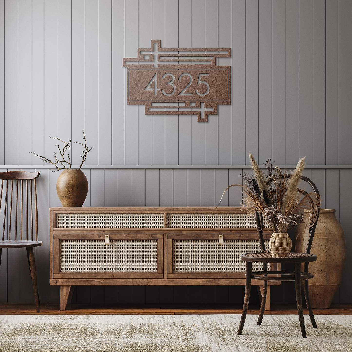 Mid-Century_Modern_Metal_House_Number_Si_Copper_Rustic_Hallway_Mockup.png