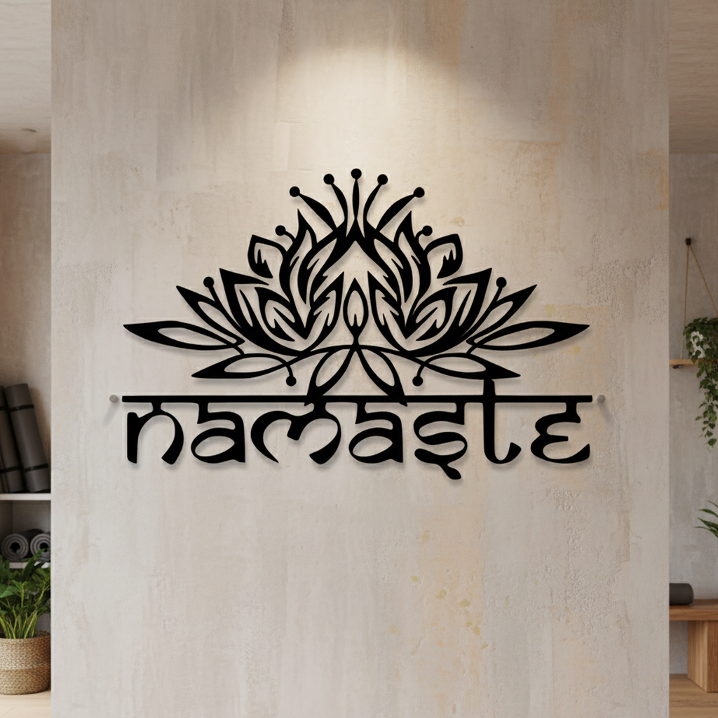 Namaste lotus flower metal wall art