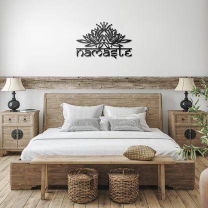 Namaste_Metal_Sign__Lotus_Flower_Wall_Black_Farmhouse_Bedroom_Mockup.png