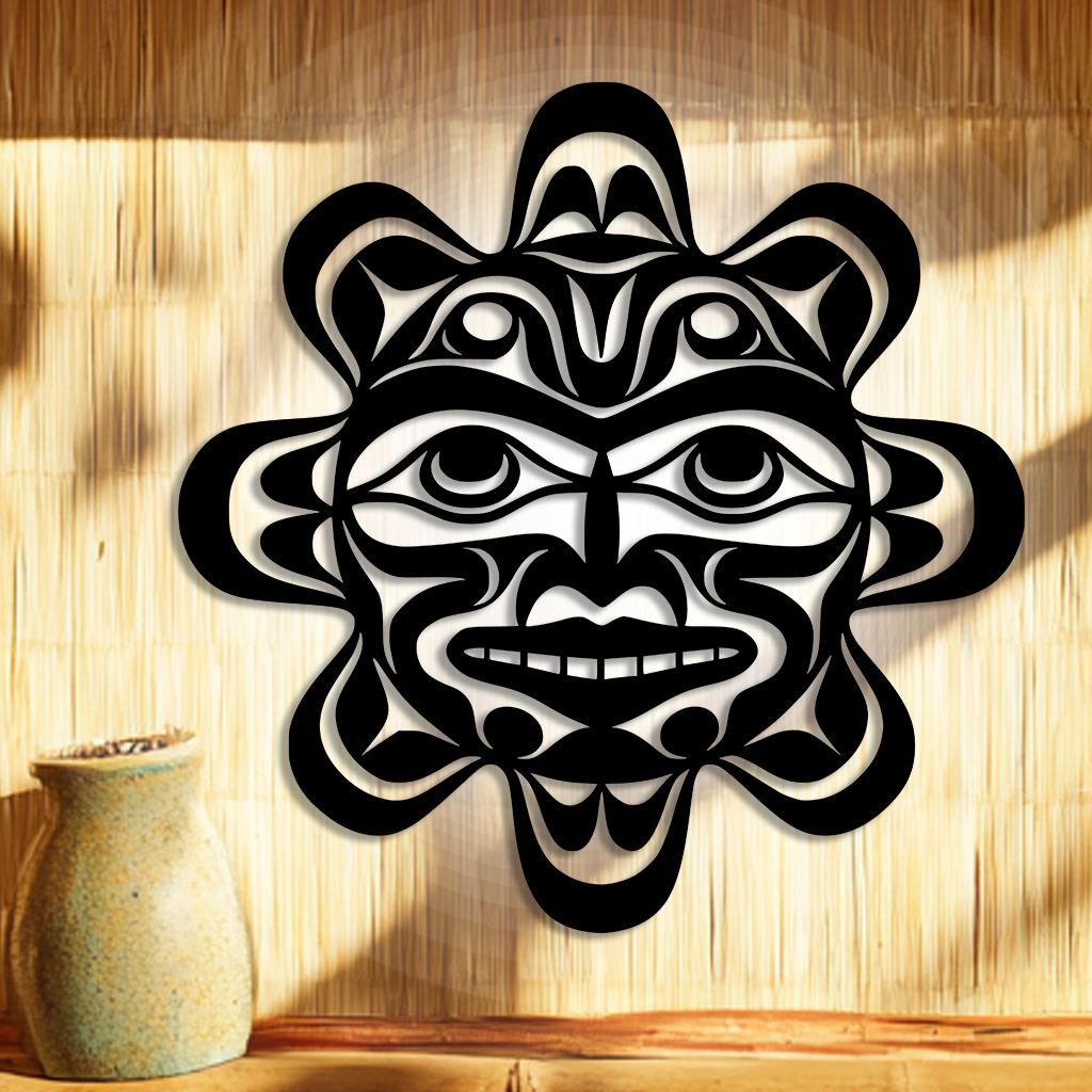 Pacific Northwest tribal sun metal sign
