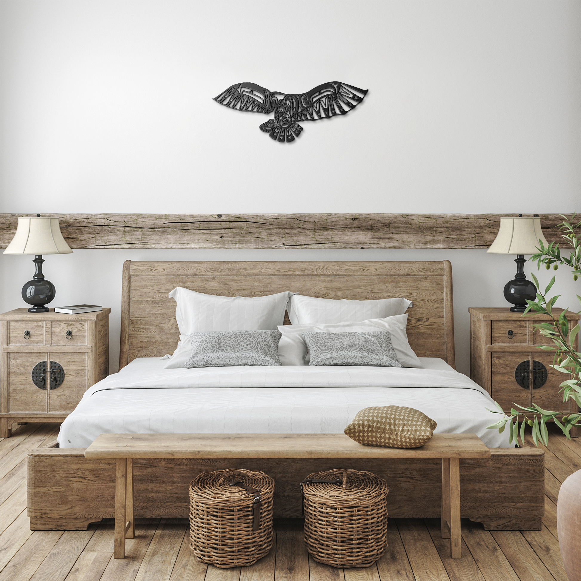 Northwest_Coastal_Eagle_Catching_Salmon__Black_Farmhouse_Bedroom_Mockup.png