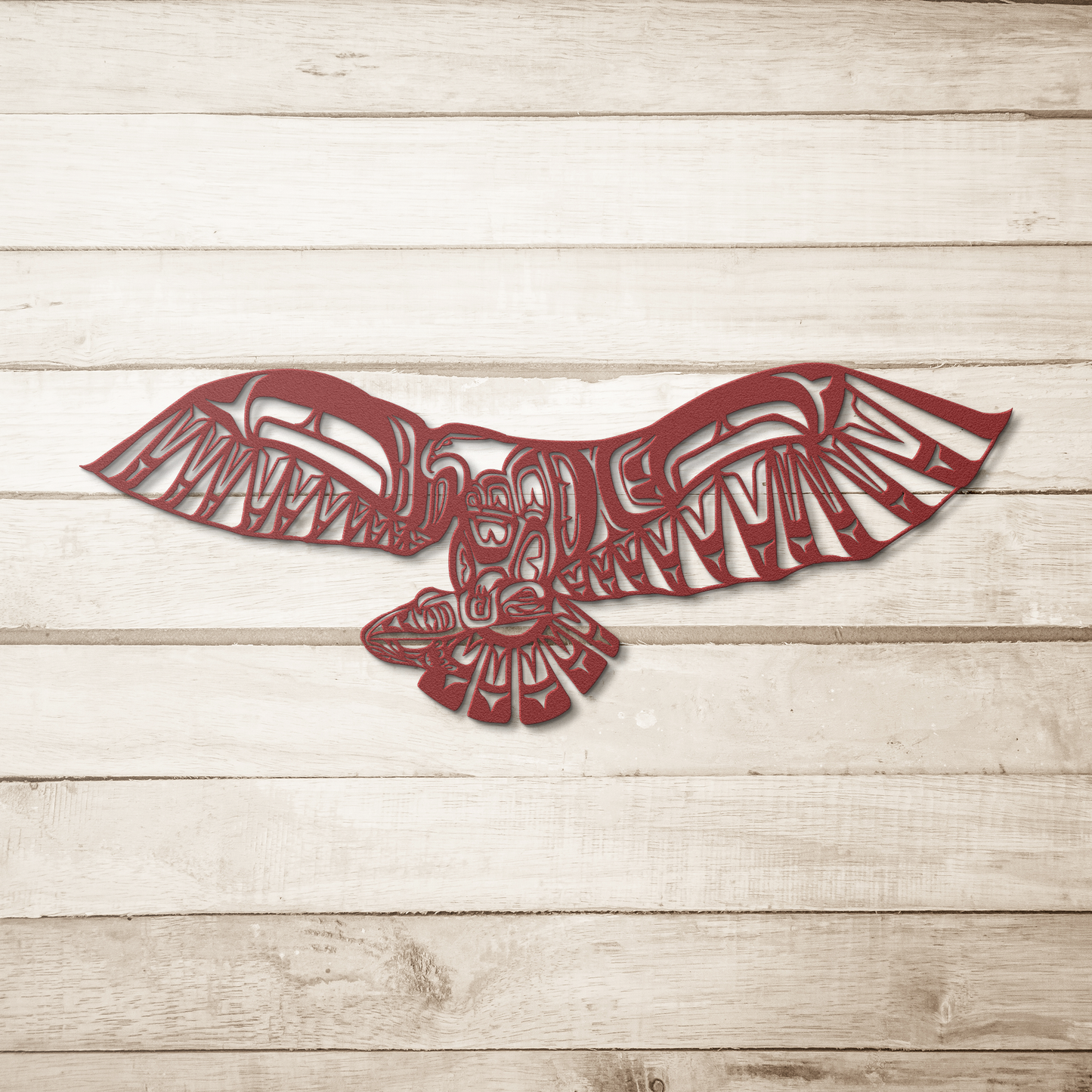 Tribal eagle and salmon powder-coated metal sign