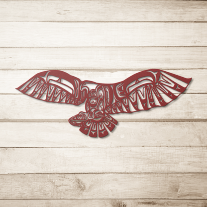 Tribal eagle and salmon powder-coated metal sign