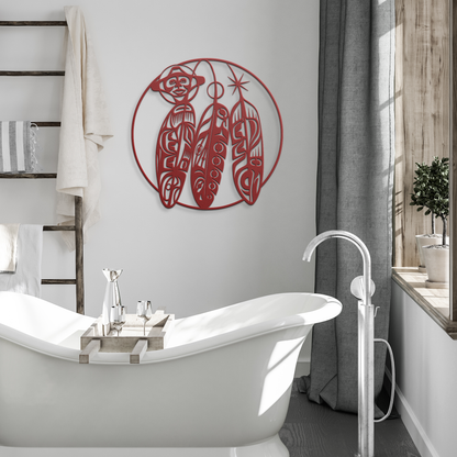 Northwest_Tribal_Feathers_Metal_Sign__C_Red_Modern_Bathroom_Mockup.png