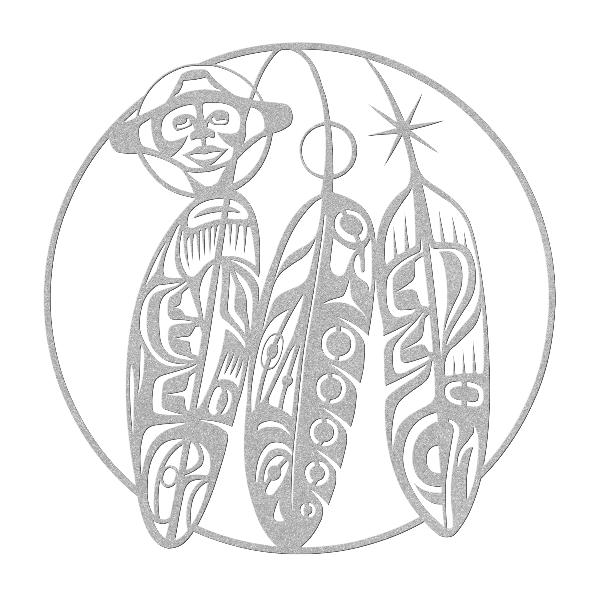 Northwest_Tribal_Feathers_Metal_Sign__C_Silver_Transparent_Mockup.png