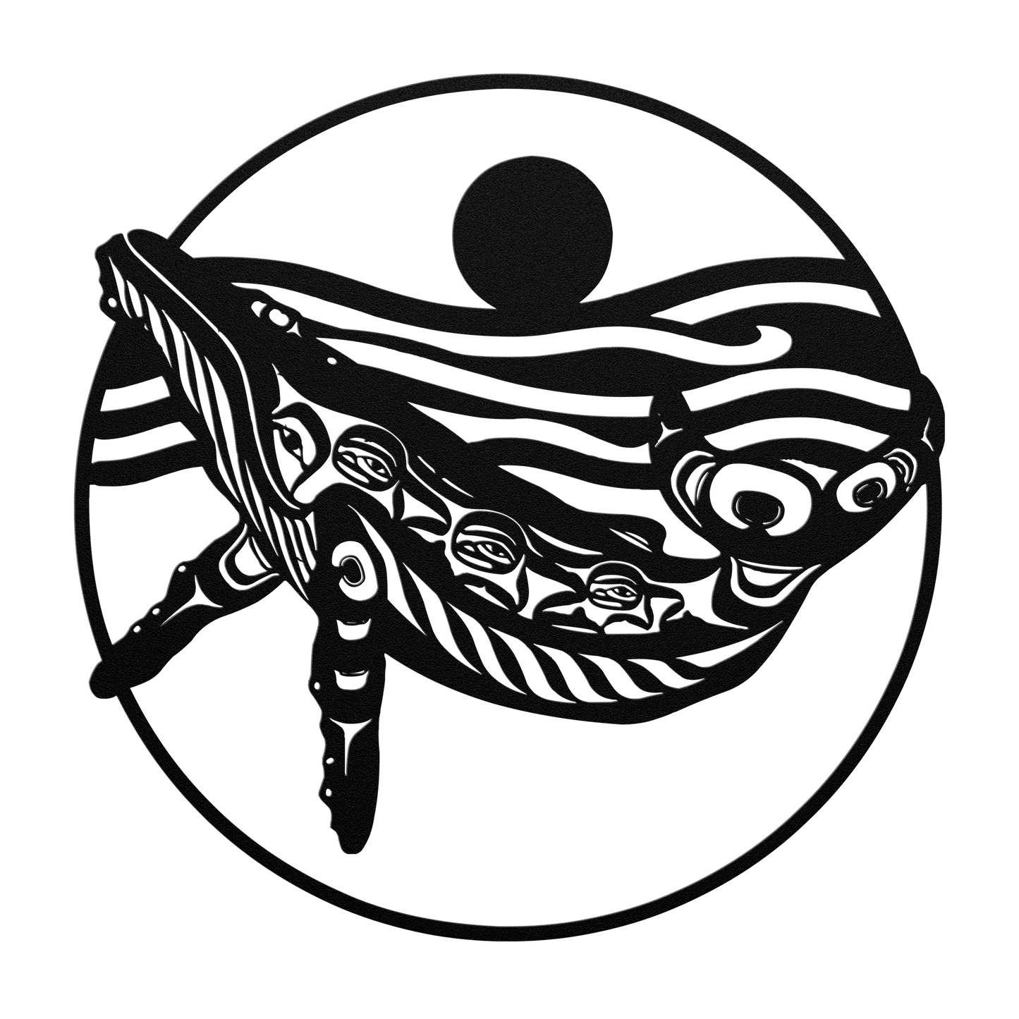 Northwest tribal humpback whale metal wall art black steel
