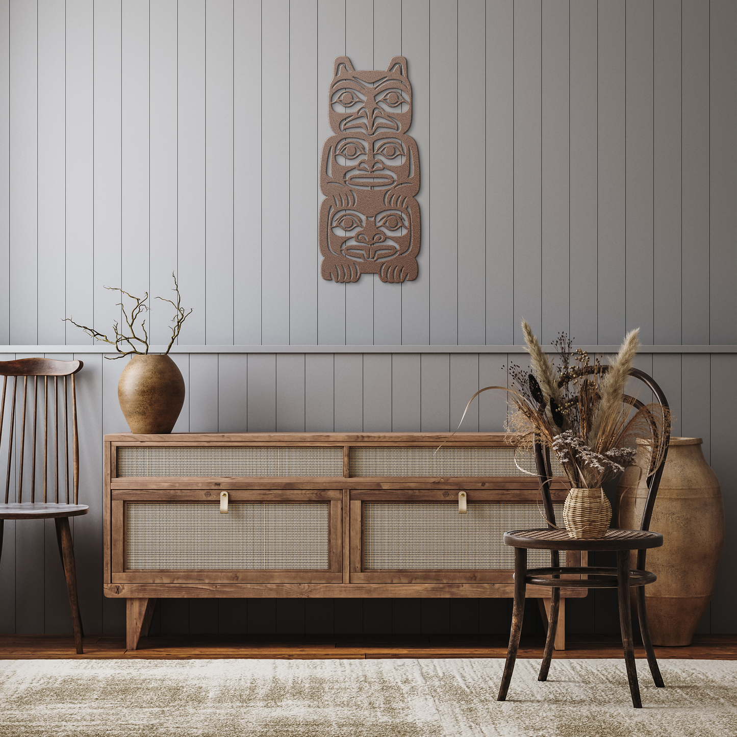 Northwest_Tribal_Totem_Pole_Metal_Sign__Copper_Rustic_Hallway_Mockup.png