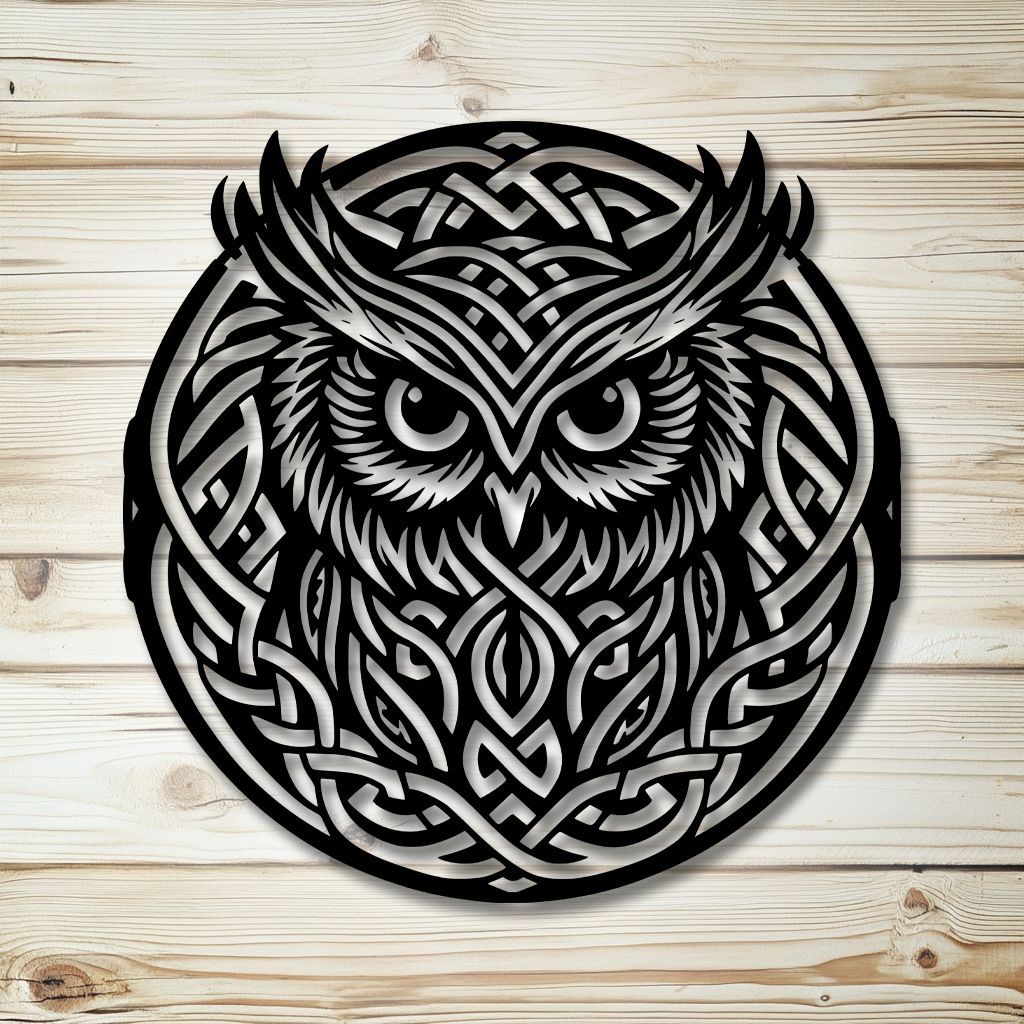 Tribal Celtic knot owl custom metal wall art