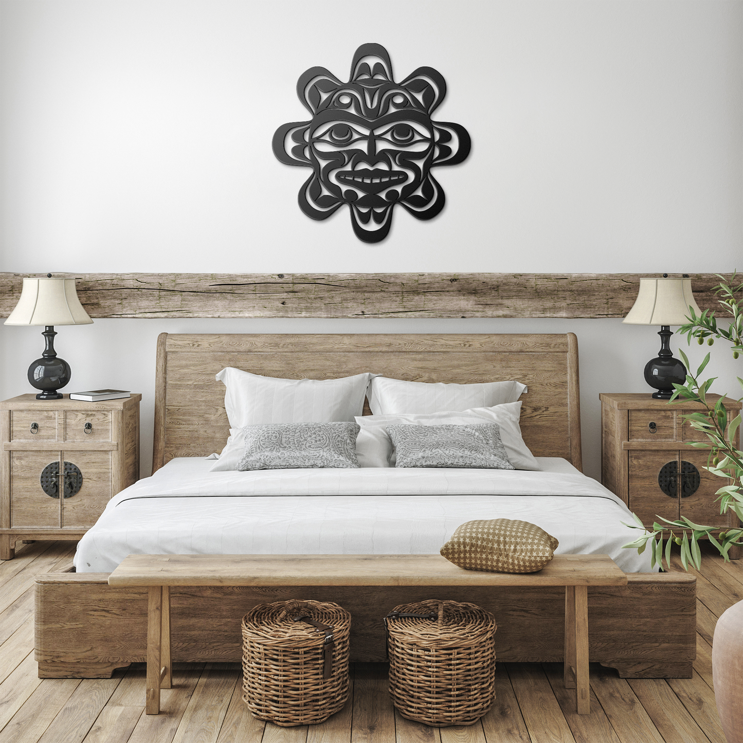 Pacific_Northwest_Tribal_Sun_Metal_Sign__Black_Farmhouse_Bedroom_Mockup.png