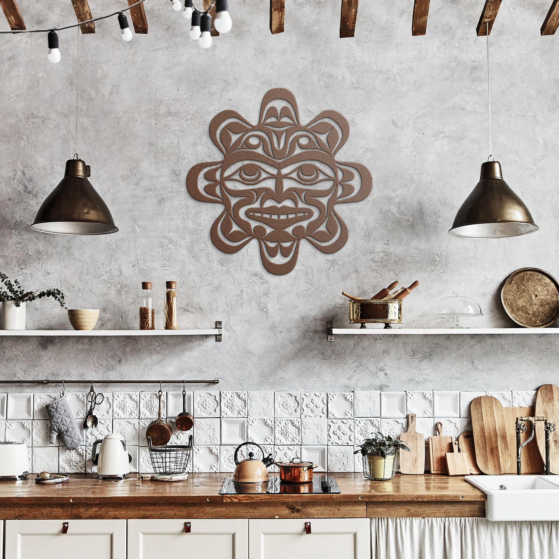 Pacific_Northwest_Tribal_Sun_Metal_Sign__Copper_Rustic_Kitchen_Mockup.png