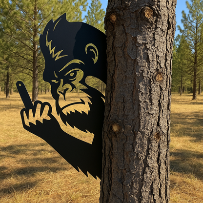 Peek-a-Boo Bigfoot metal sign funny wall art