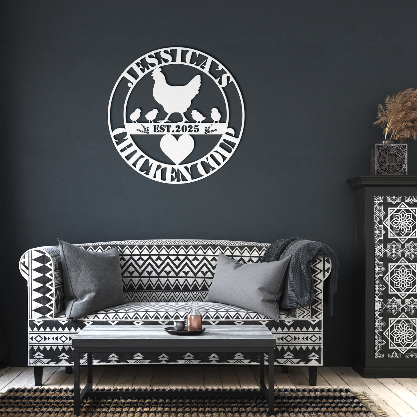 Personalized_Chicken_Coop_Metal_Sign__White_Dark_Living_Room_Mockup.png