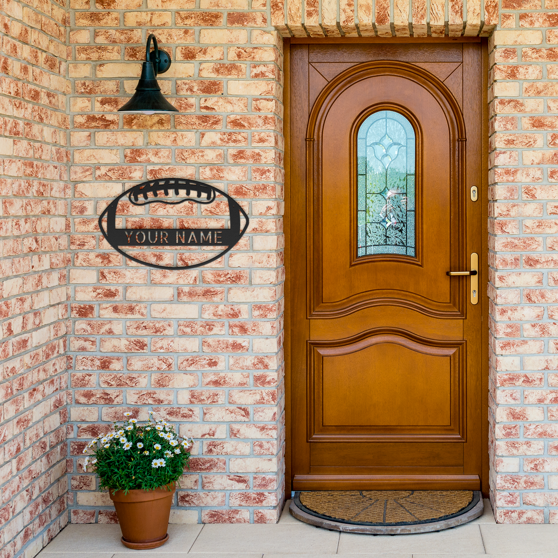 Personalized_Football_Metal_Sign__Cus_Black_Brick_Entrance_Mockup.png