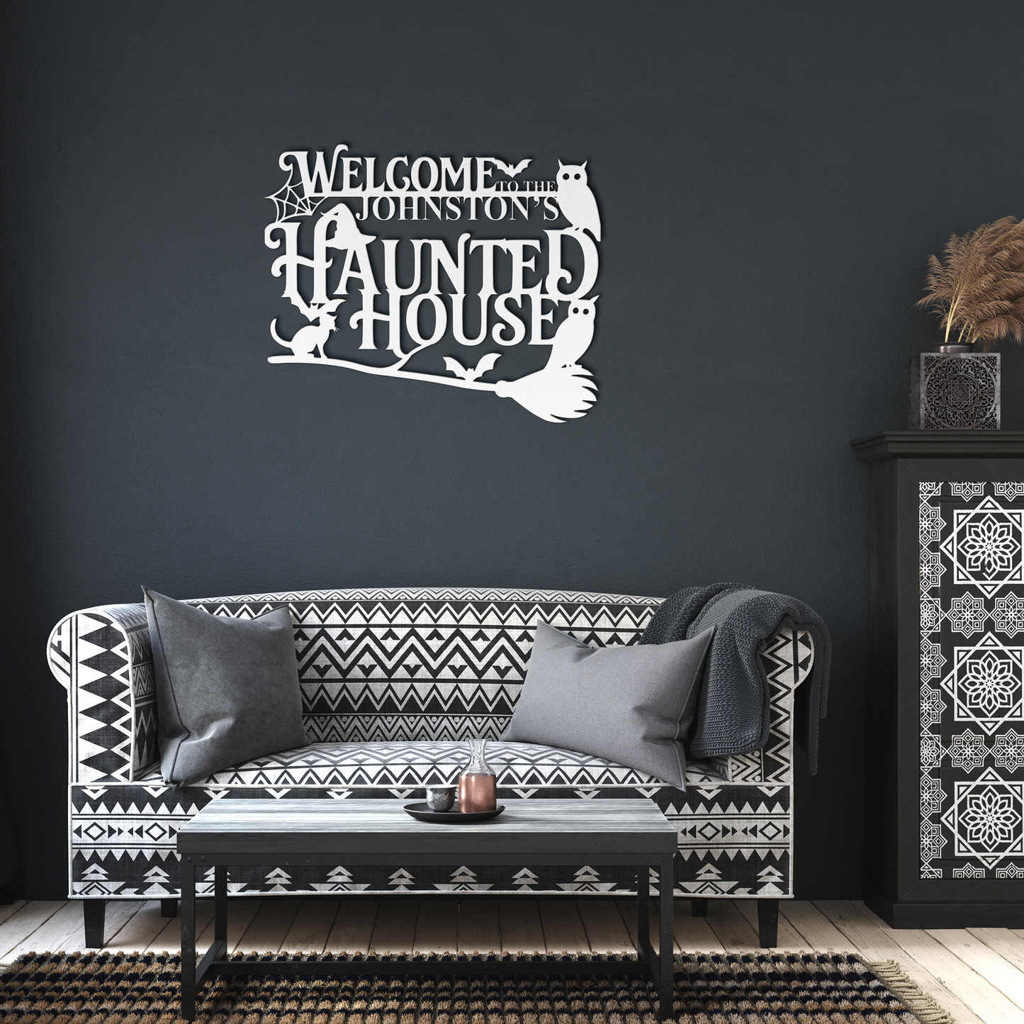 Personalized_Halloween_Metal_Sign__Haun_White_Dark_Living_Room_Mockup.png