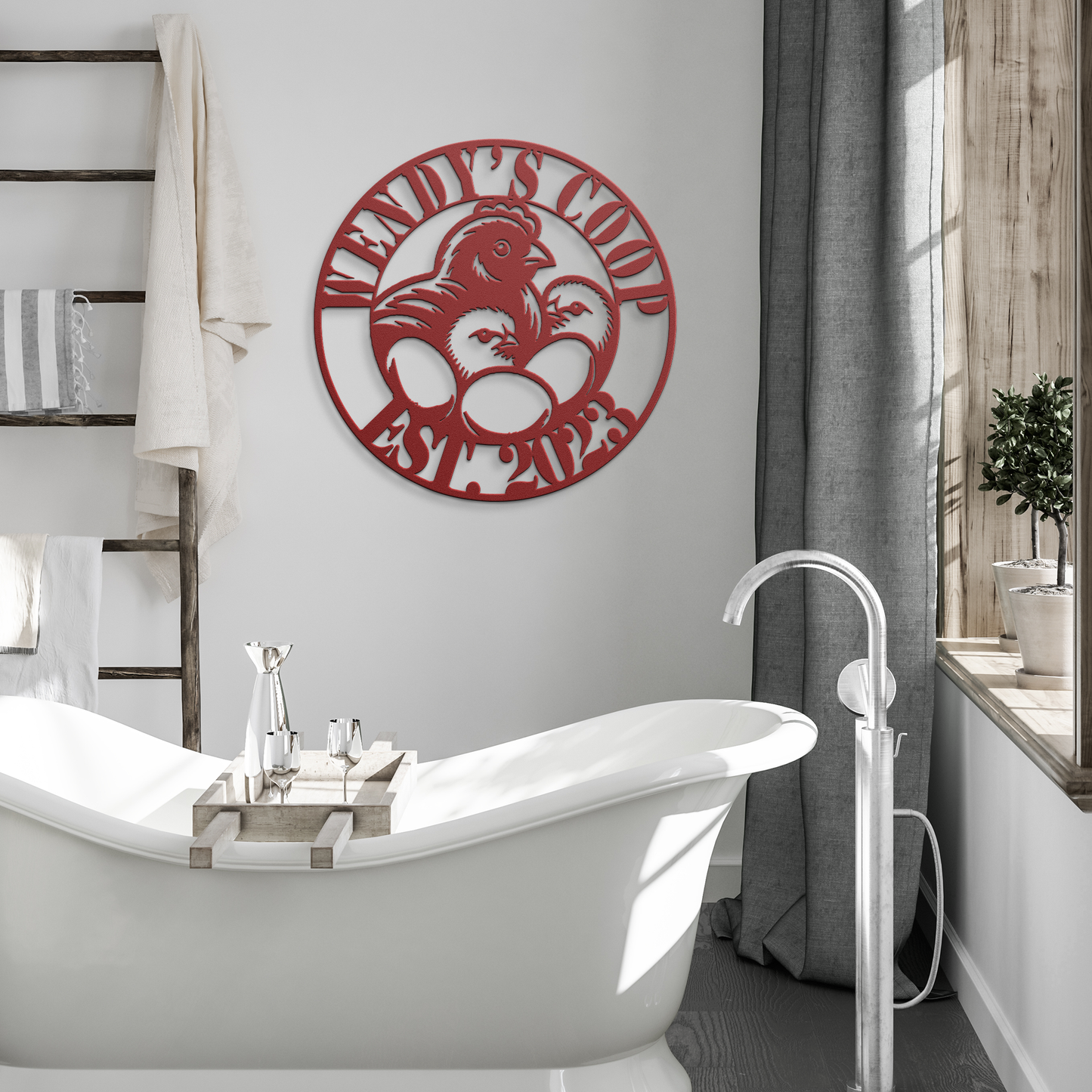 Personalized_Hen_House_Metal_Sign__Cu_Red_Modern_Bathroom_Mockup.png