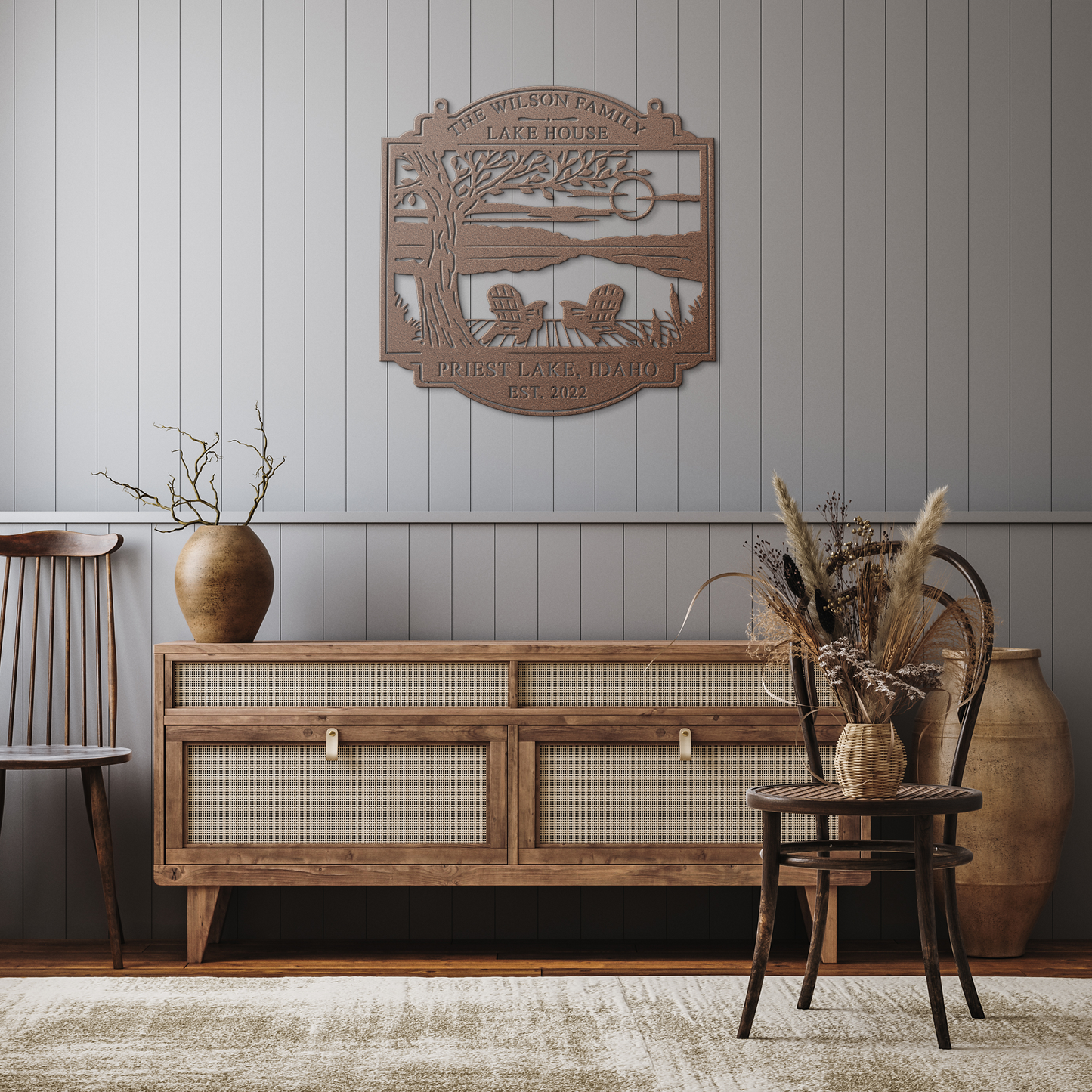 Personalized_Lake_House_Metal_Sign_Custo_Copper_Rustic_Hallway_Mockup.png