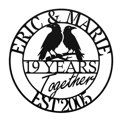 Personalized Wedding Anniversary Ravens Metal Wall Art Sign