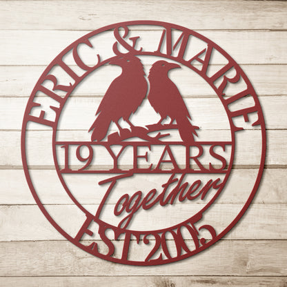 Personalized Wedding Anniversary Ravens Metal Wall Art Sign