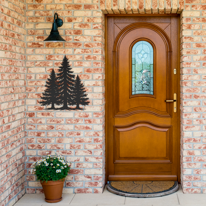 mountain cabin metal wall art with tree design