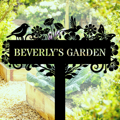 Bird flower garden metal sign