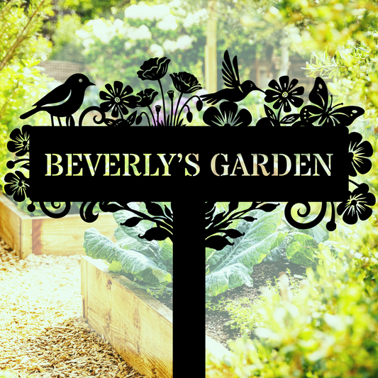 Bird flower garden metal sign