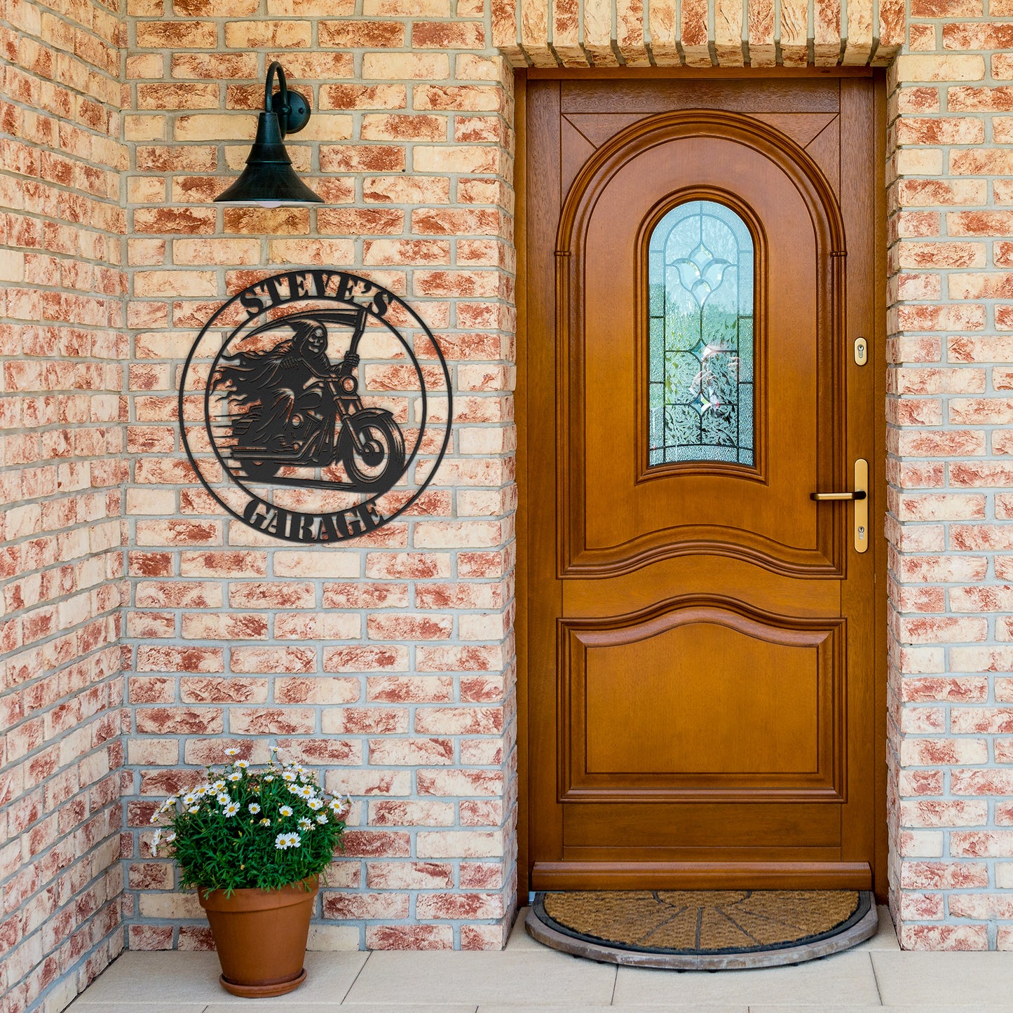 Reaper Riding a Harley Davidson Motorcycle Custom Garage Sign