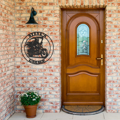 Reaper Riding a Harley Davidson Motorcycle Custom Garage Sign