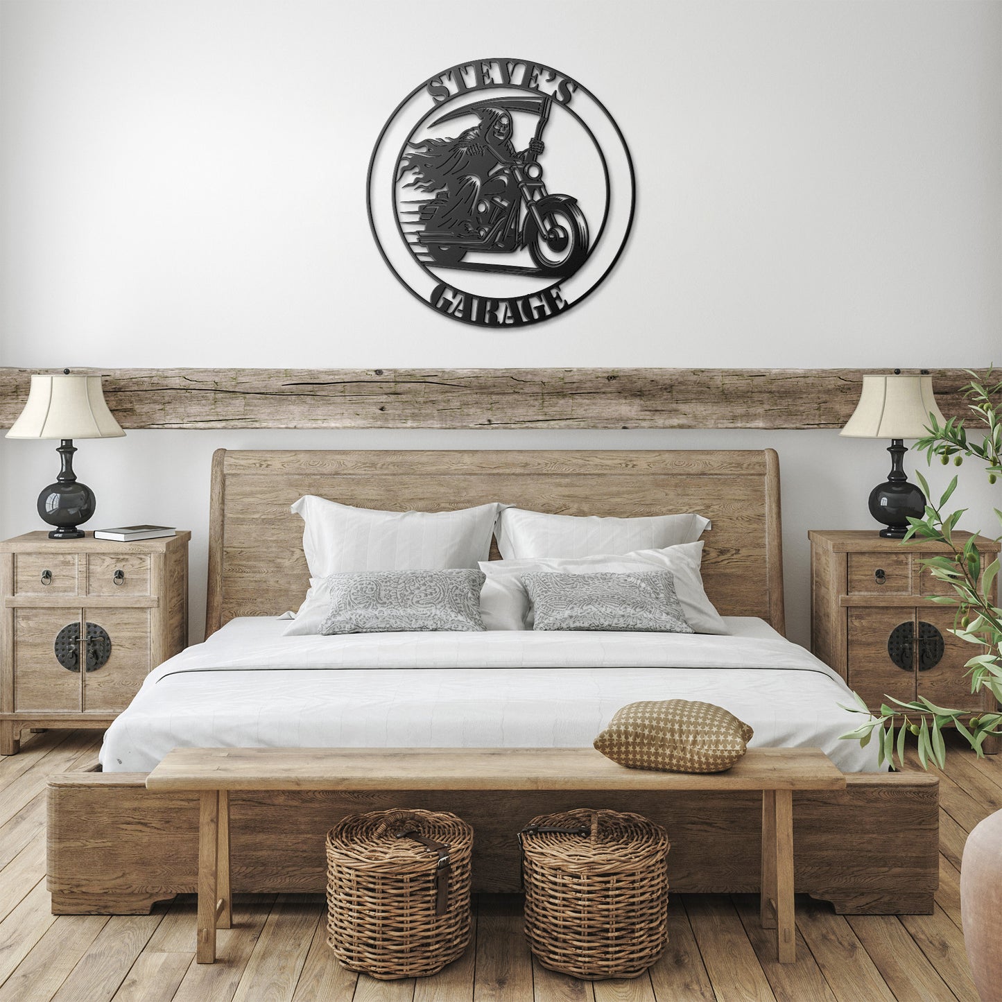 Reaper Riding a Harley Davidson Motorcycle Custom Garage Sign