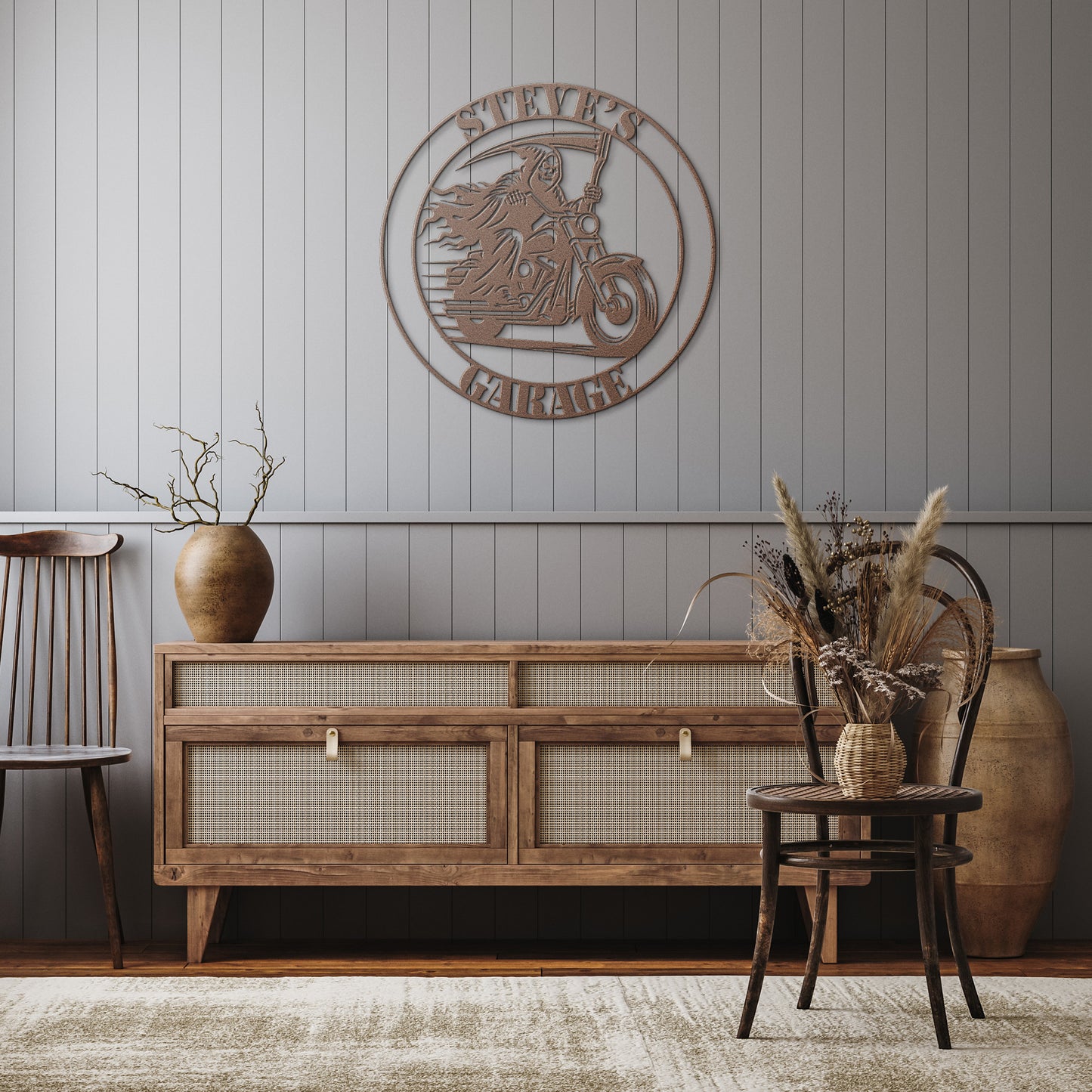 Reaper Riding a Harley Davidson Motorcycle Custom Garage Sign