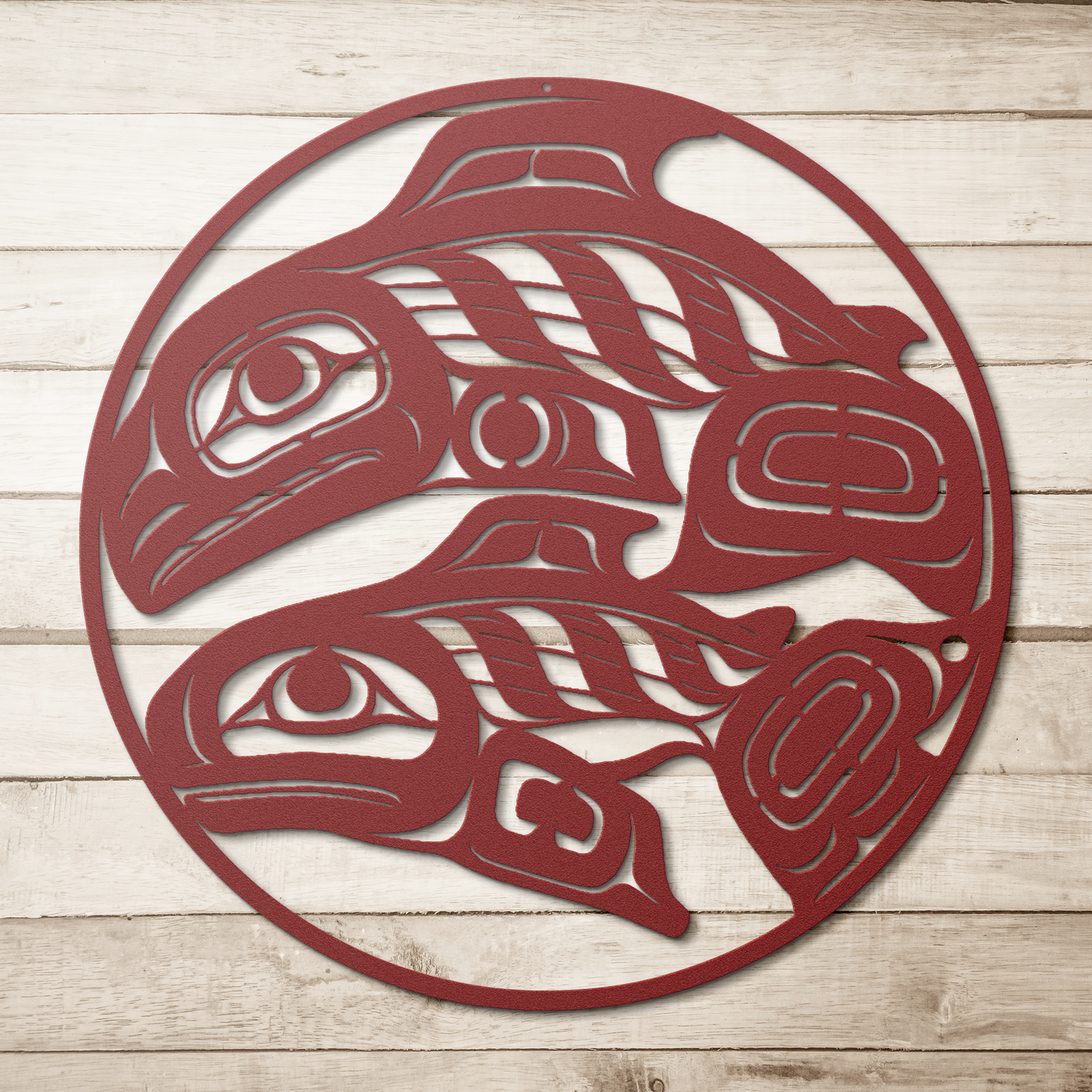 Salmon_Tlingit_Haida_Metal_Sign__Alaska_Red_Simple_Wood_BKGD_Mockup.png