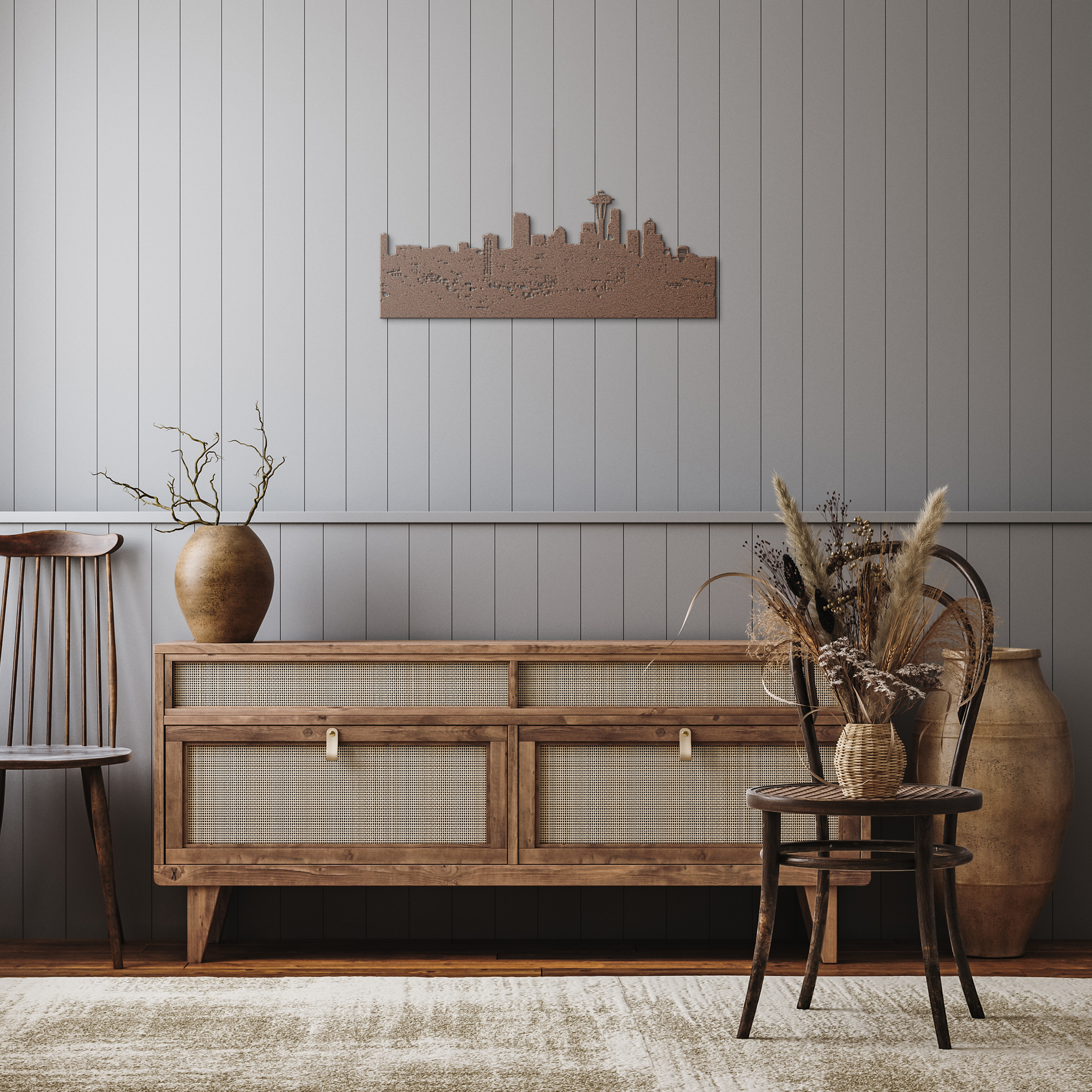 Seattle_Skyline_Metal_Wall_Art__Custom__Copper_Rustic_Hallway_Mockup.png