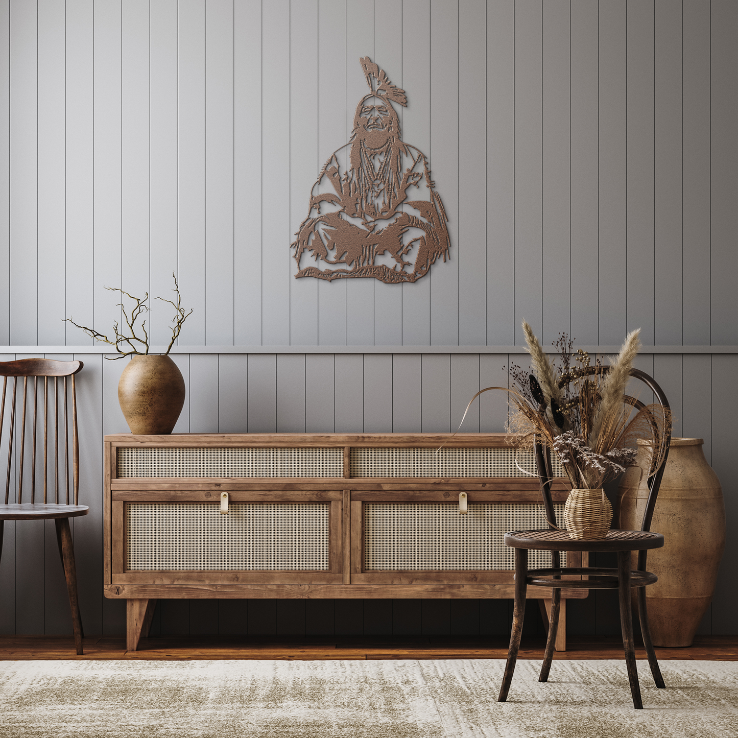 Sitting_Bull_Warrior_Chief_Metal_Sign___Copper_Rustic_Hallway_Mockup.png