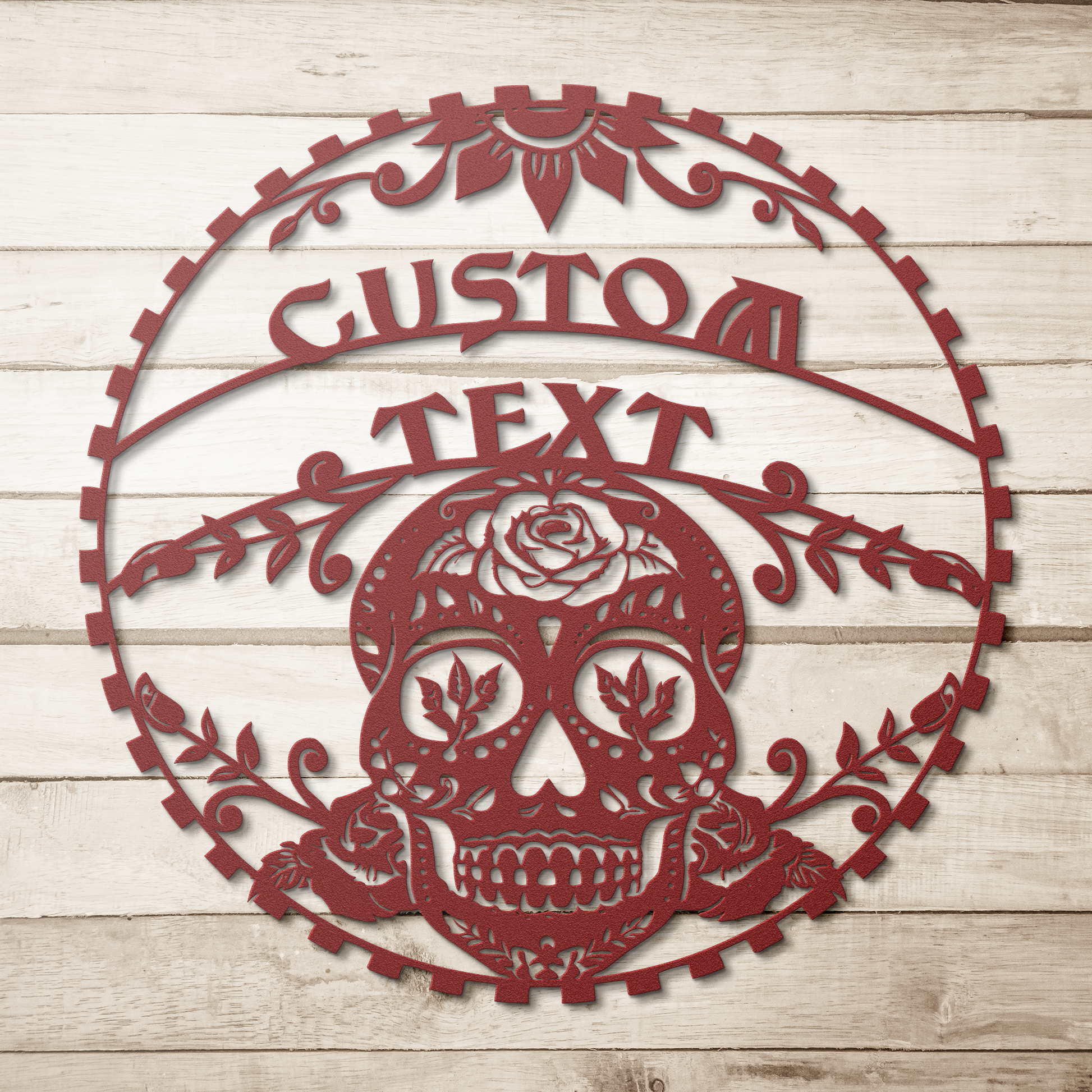 weatherproof skull metal sign with custom text
