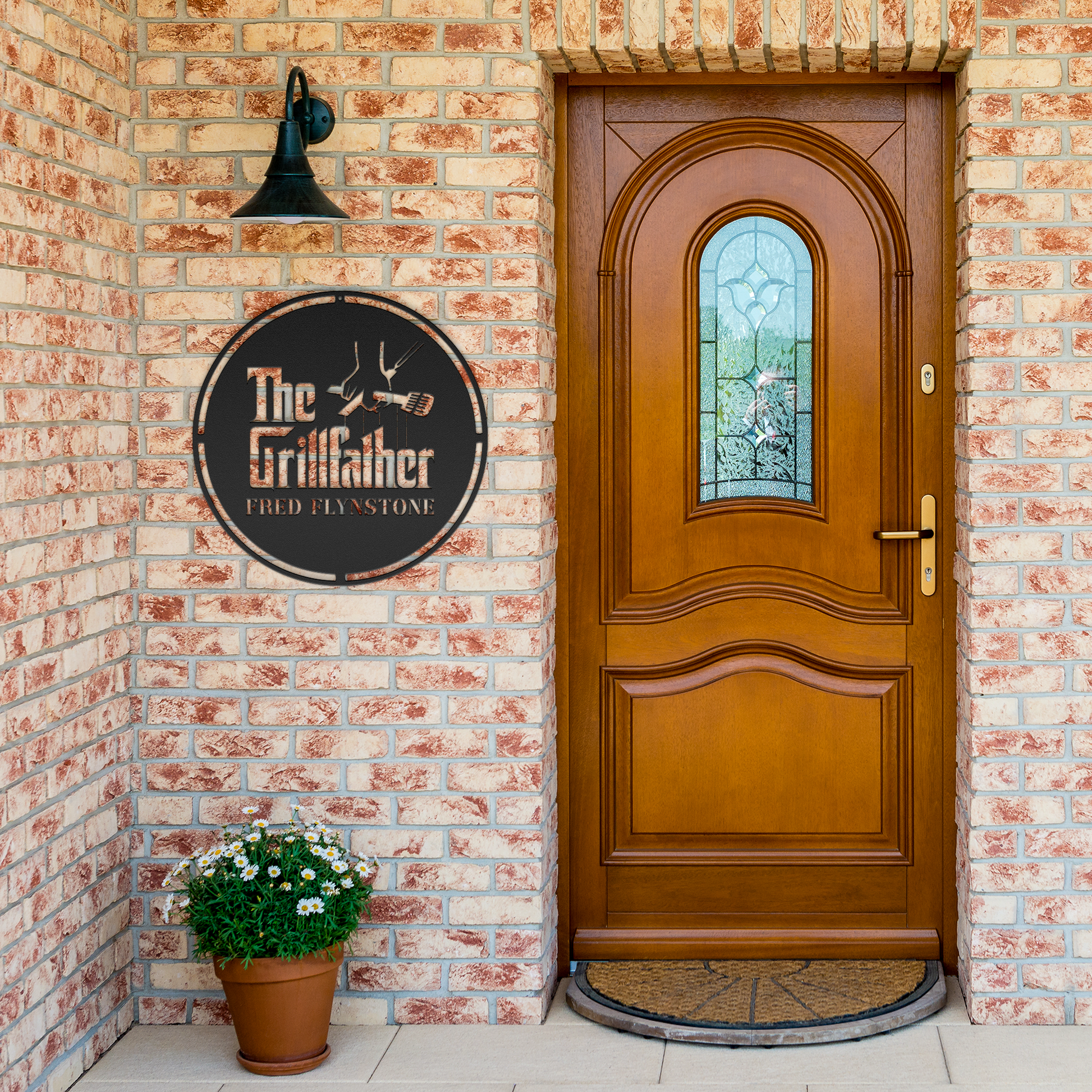 The_Grillfather_Personalized_Metal_Sign__Black_Brick_Entrance_Mockup.png