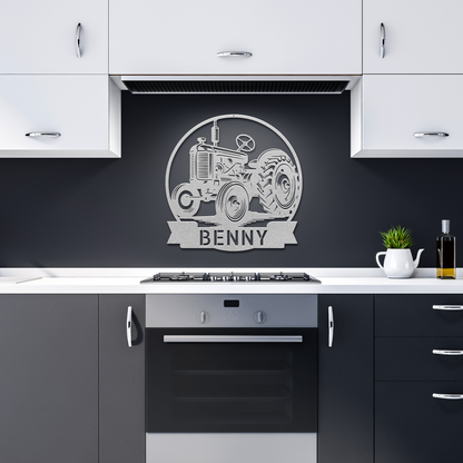 Tractor_Family_Name_Metal_Sign__Custo_Silver_Dark_Kitchen_Mockup.png