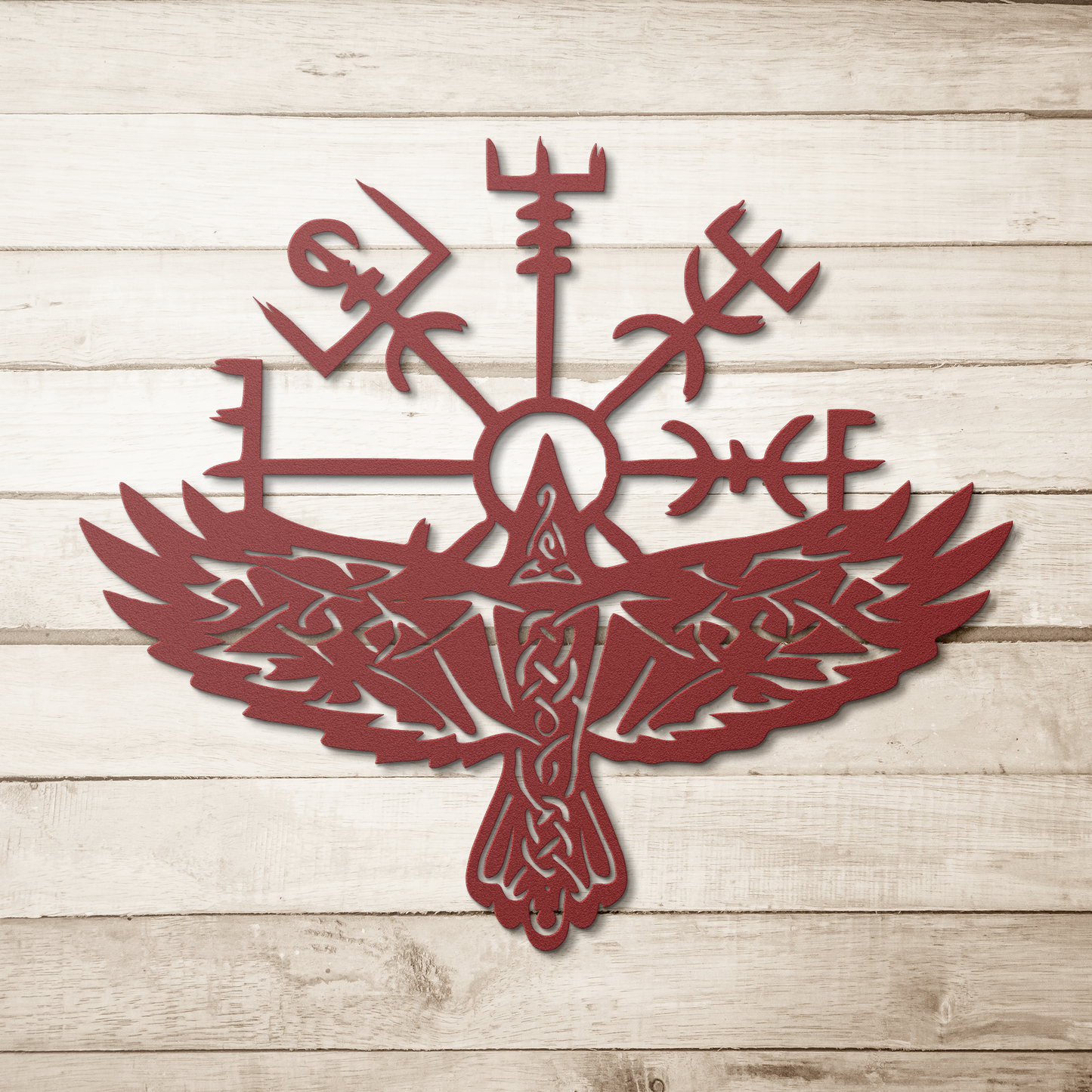 Viking raven and compass metal wall decor