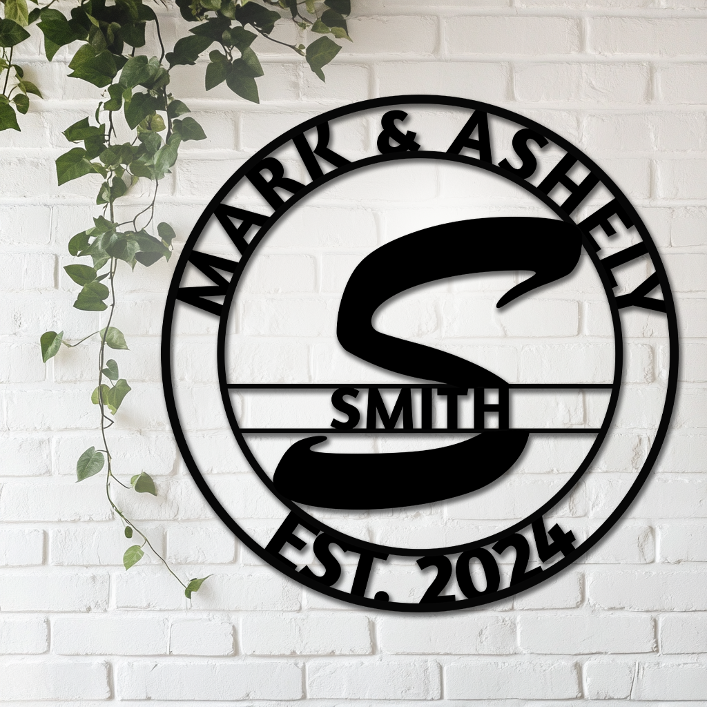 Custom family name metal monogram sign wall decor